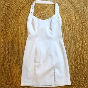 White CACHE Backless Mini Dress w/ Studded Accents